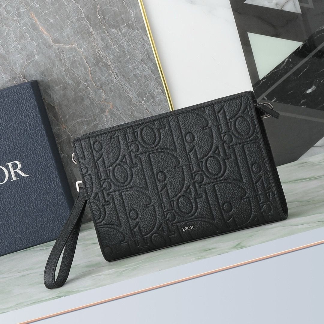 Christian Dior A5 Triangle Pouch D Gravity Leather Black