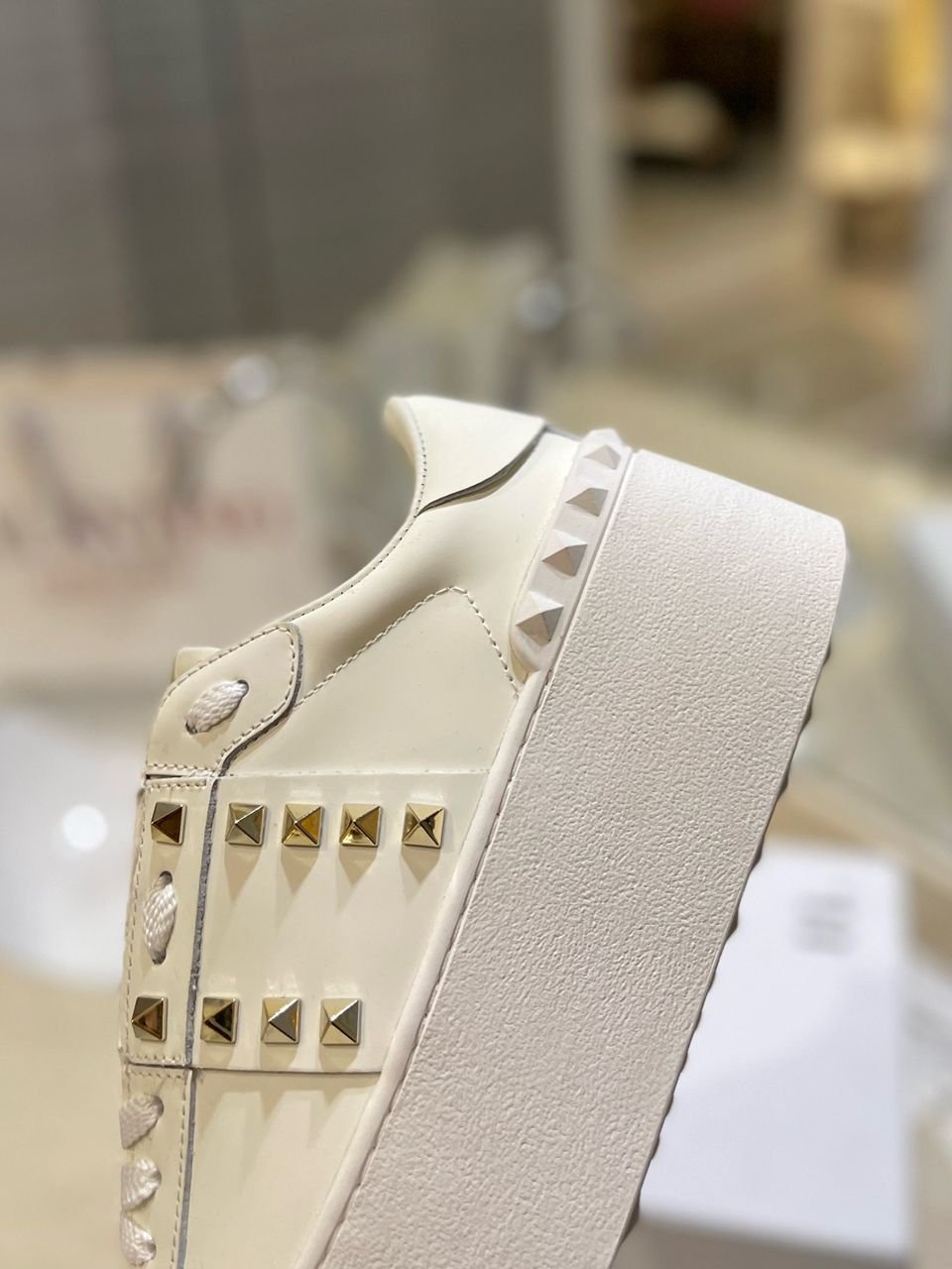 Valentino Garavani Rockstud White/Gold Leather Flatform
