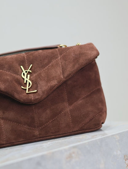 YSL Saint Laurent Lou Matelasse medium suede brown coffee