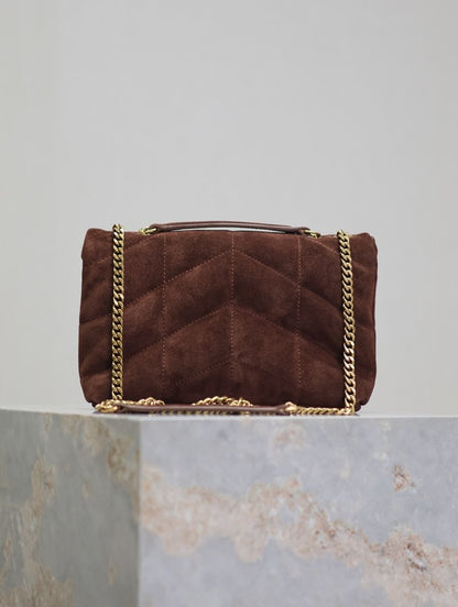 YSL Saint Laurent Lou Matelasse medium suede brown coffee
