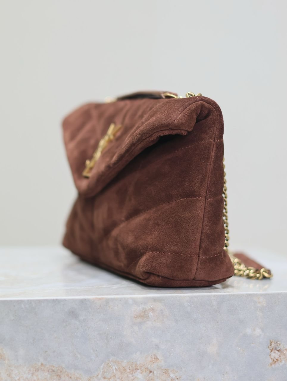 YSL Saint Laurent Lou Matelasse medium suede brown coffee