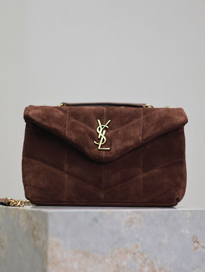 YSL Saint Laurent Lou Matelasse medium suede brown coffee