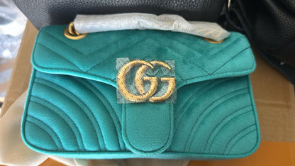 Gucci Marmont shoulder bag “Petrol Blue velvet”, MINI