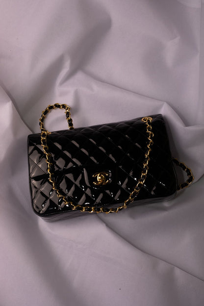 CHANEL Matelasse Double Face Chain Shoulder Bag Enamel Black
