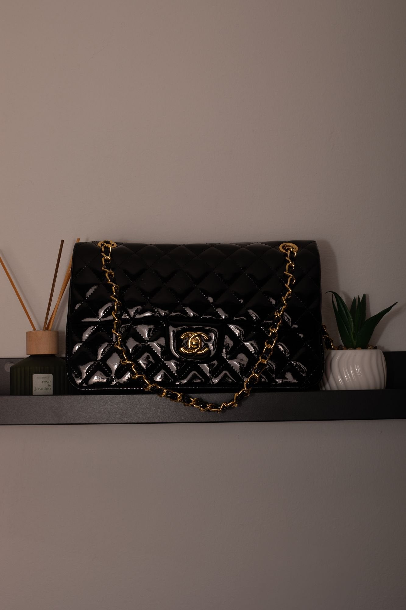 CHANEL Matelasse Double Face Chain Shoulder Bag Enamel Black